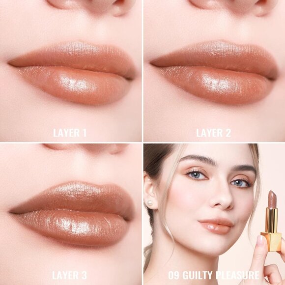 🆕 Metallic Shine Brown Lipstick Moisturizing Creamy Formula Vegan Full-Coverage - Picture 5 of 9